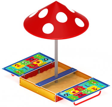 Песочница с крышкой средняя и навесом Грибок (Арифметика) - ИО 5.01.10-03