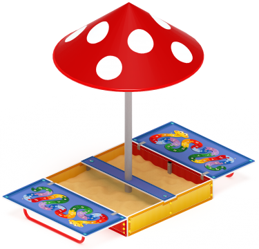 Песочница с крышкой средняя и навесом Грибок (Азбука) - ИО 5.01.10-01