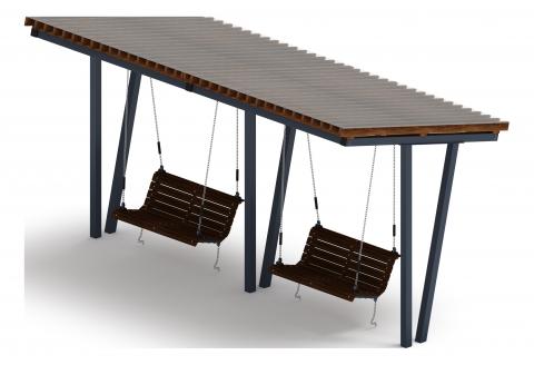 Пергола тент с качелями (наклоная) - МФ 78.03.02-И1 /с поликарбонатом/