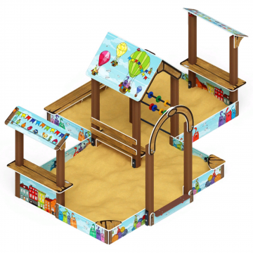 Песочный дворик двойной большой с навесом Домик (Коты) - ИО 6.01.03-03